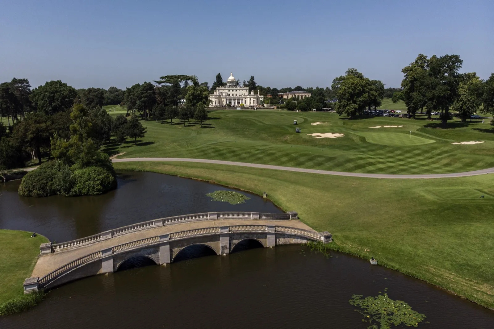 The bridge and mansion at Stoke Park