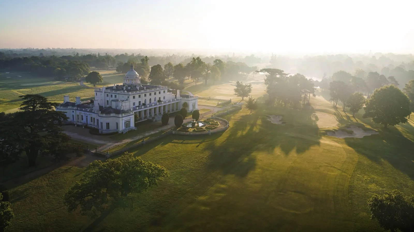 Stoke Park estate at dawn, aerial view